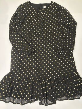 Gap | Black Dress with Gold Polka Dot Ruffle Hem | Girls L